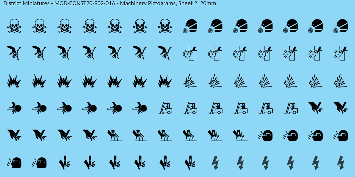 Machinery Pictograms, Sheet 2, 20mm decal sheet, clean finish