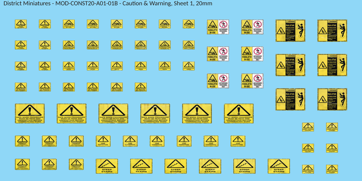 Caution & Warning, Sheet 1, 20mm decal sheet, weathered finish