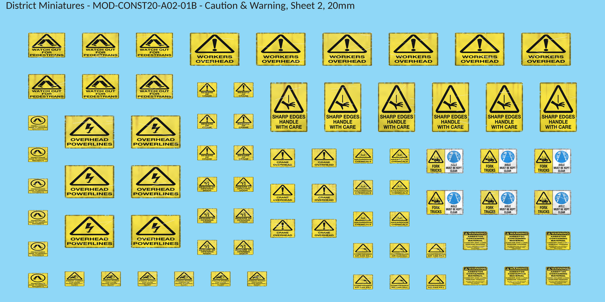 Caution & Warning, Sheet 2, 20mm decal sheet, weathered finish