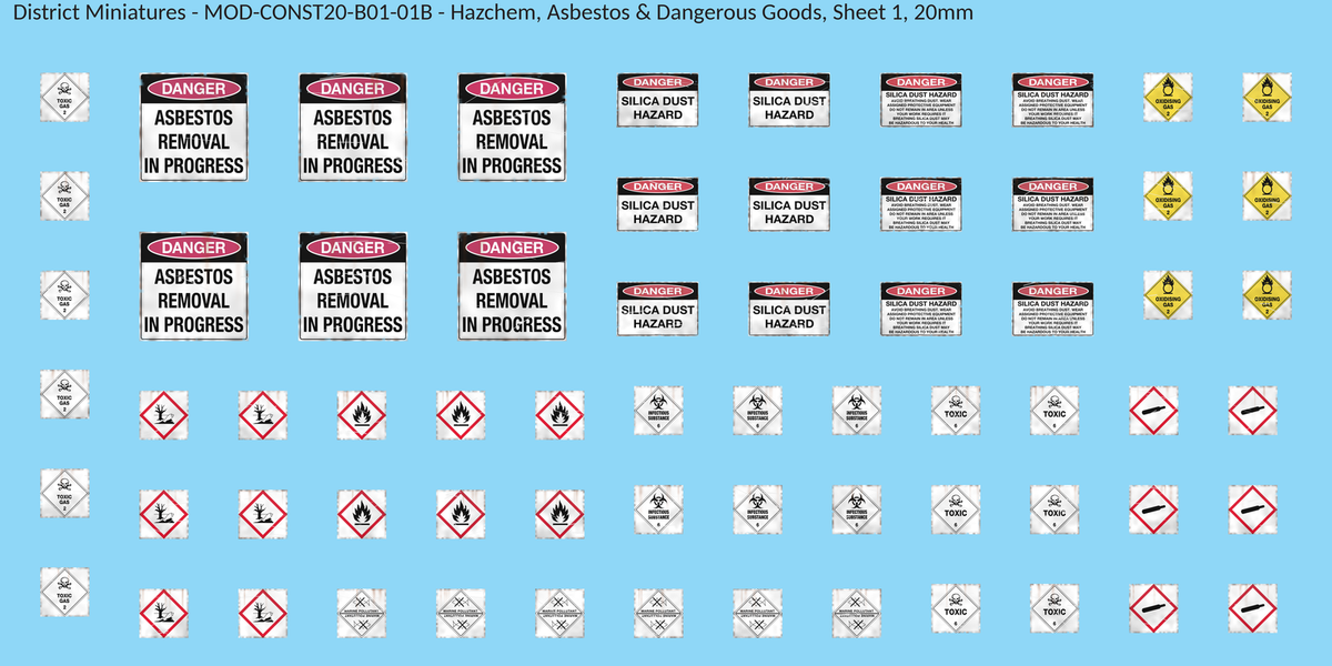 Hazchem, Asbestos & Dangerous Goods, Sheet 1, 20mm decal sheet, weathered finish