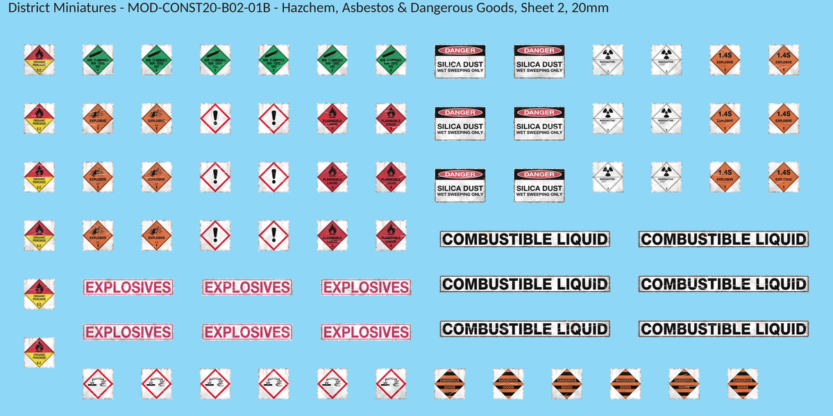 Hazchem, Asbestos & Dangerous Goods, Sheet 2, 20mm decal sheet, weathered finish