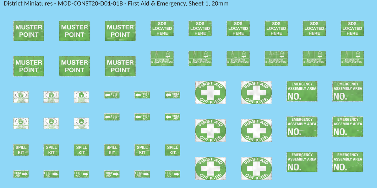 First Aid & Emergency, Sheet 1, 20mm decal sheet, weathered finish