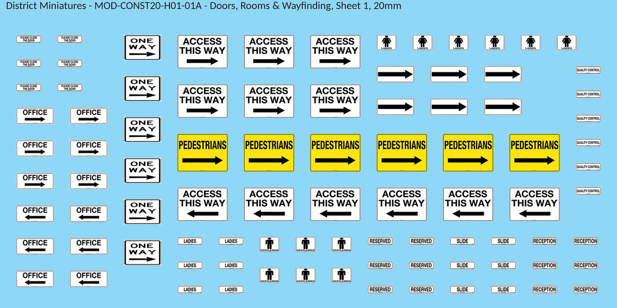 Doors, Rooms & Wayfinding, Sheet 1, 20mm decal sheet, clean finish