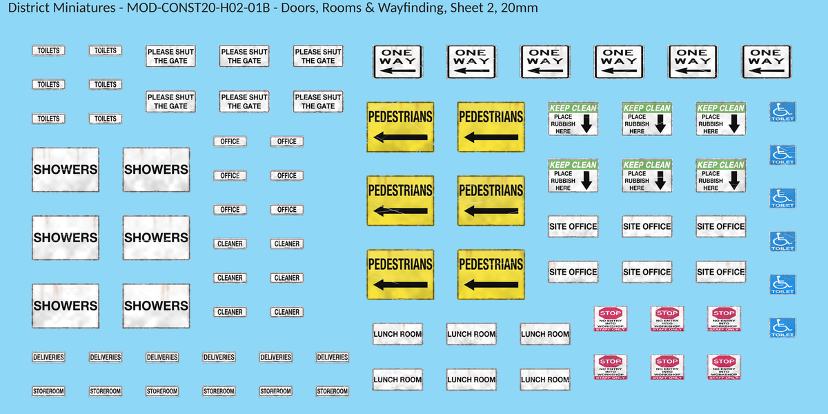 Doors, Rooms & Wayfinding, Sheet 2, 20mm decal sheet, weathered finish