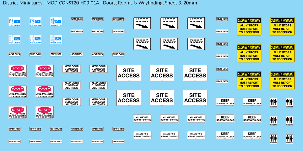 Doors, Rooms & Wayfinding, Sheet 3, 20mm decal sheet, clean finish