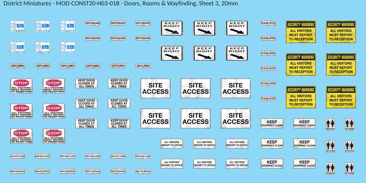 Doors, Rooms & Wayfinding, Sheet 3, 20mm decal sheet, weathered finish