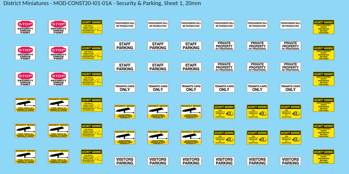 Security & Parking, Sheet 1, 20mm decal sheet, clean finish