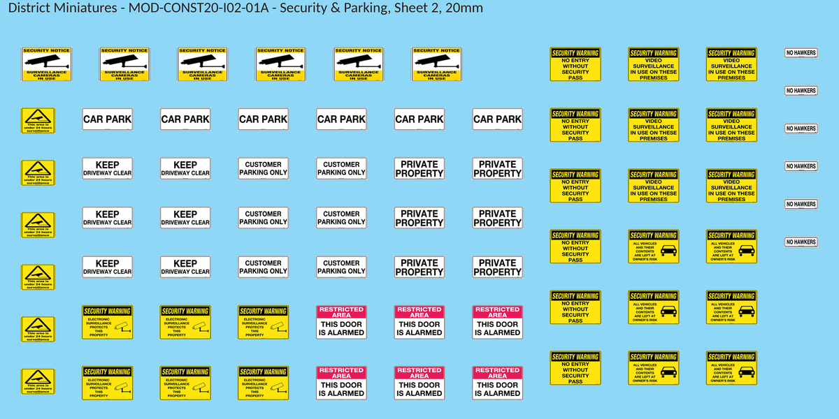 Security & Parking, Sheet 2, 20mm decal sheet, clean finish