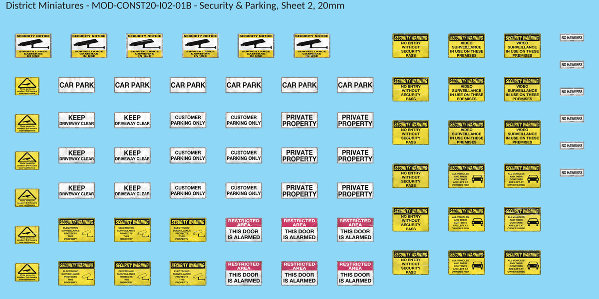 Security & Parking, Sheet 2, 20mm decal sheet, weathered finish