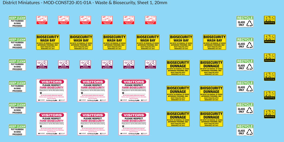 Waste & Biosecurity, Sheet 1, 20mm decal sheet, clean finish