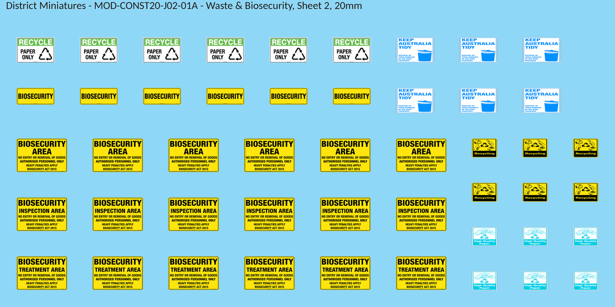 Waste & Biosecurity, Sheet 2, 20mm decal sheet, clean finish