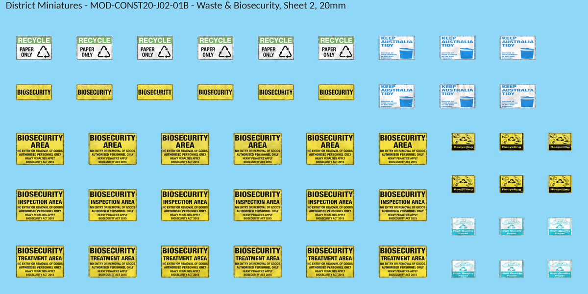 Waste & Biosecurity, Sheet 2, 20mm decal sheet, weathered finish