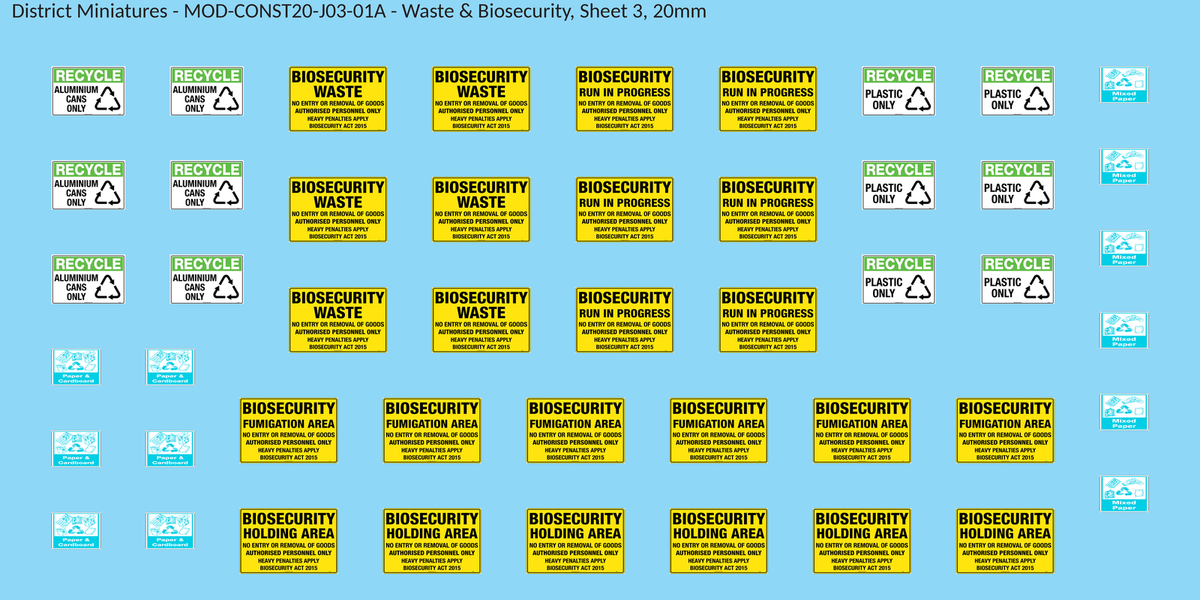 Waste & Biosecurity, Sheet 3, 20mm decal sheet, clean finish