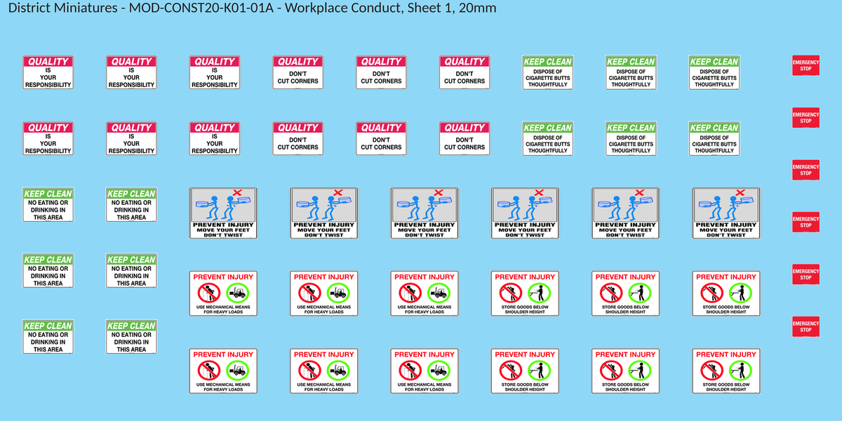 Workplace Conduct, Sheet 1, 20mm decal sheet, clean finish