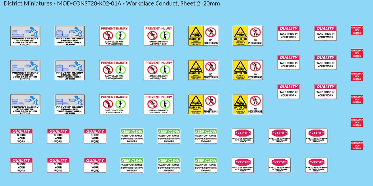 Workplace Conduct, Sheet 2, 20mm decal sheet, clean finish