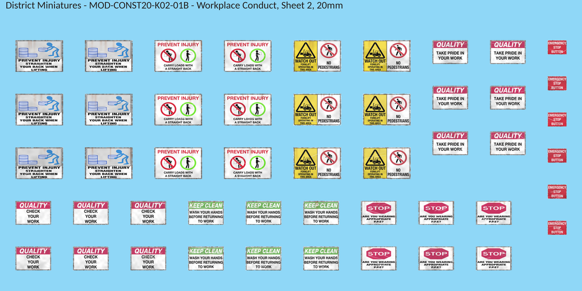 Workplace Conduct, Sheet 2, 20mm decal sheet, weathered finish