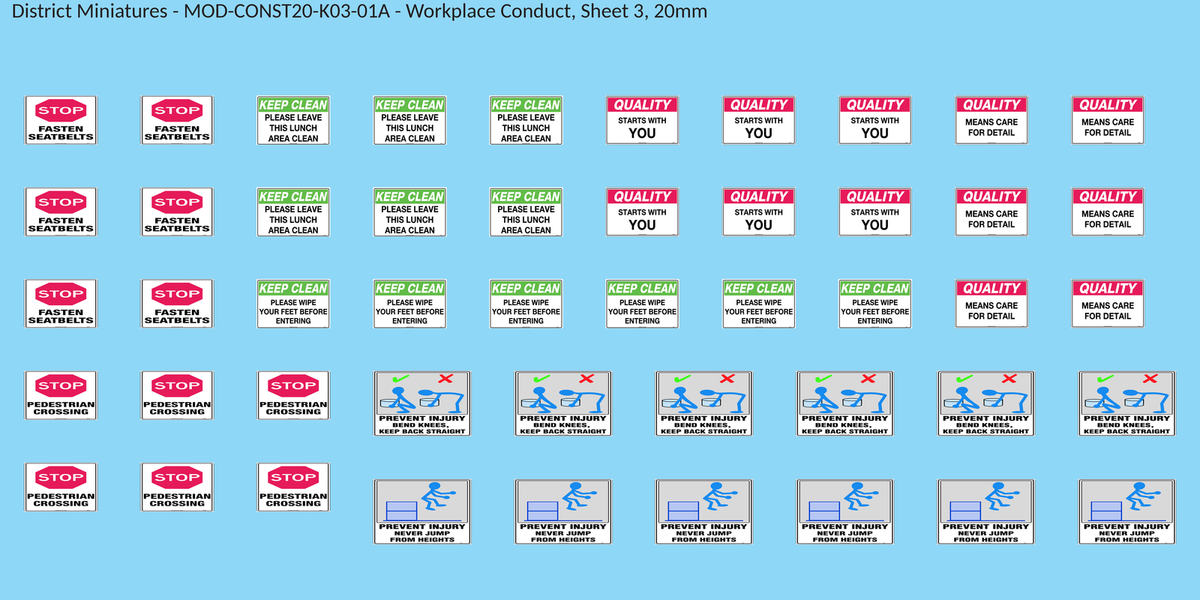 Workplace Conduct, Sheet 3, 20mm decal sheet, clean finish