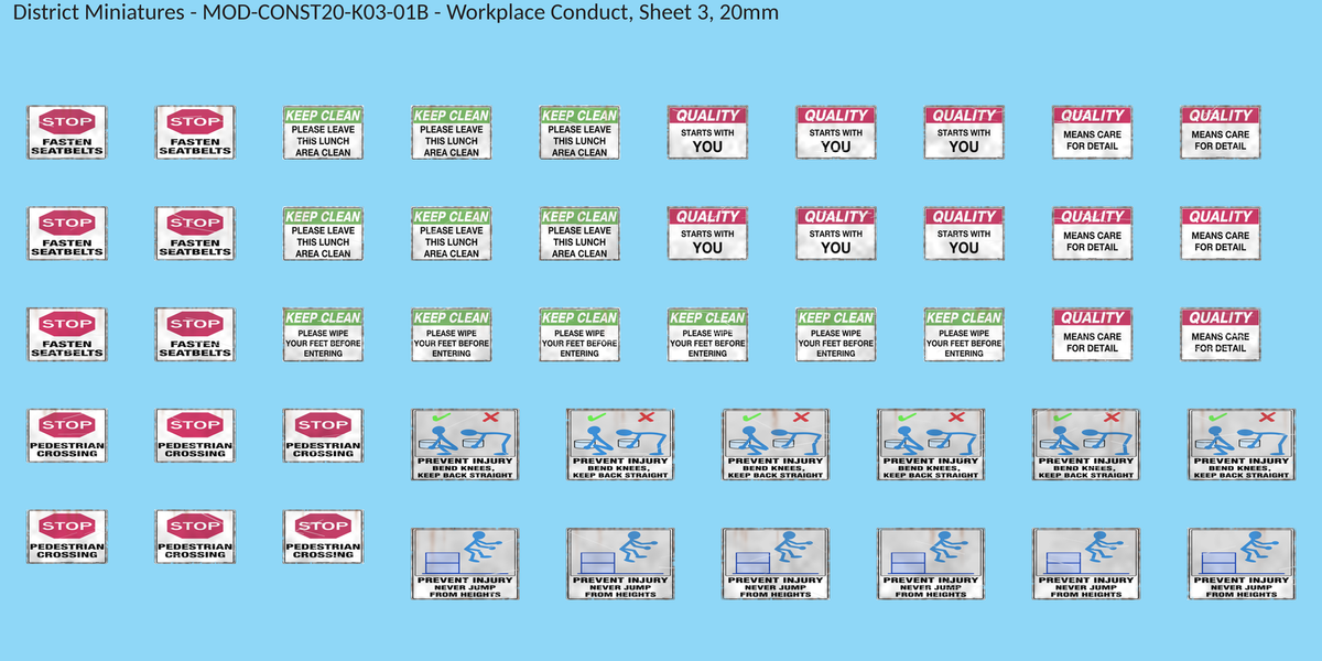 Workplace Conduct, Sheet 3, 20mm decal sheet, weathered finish