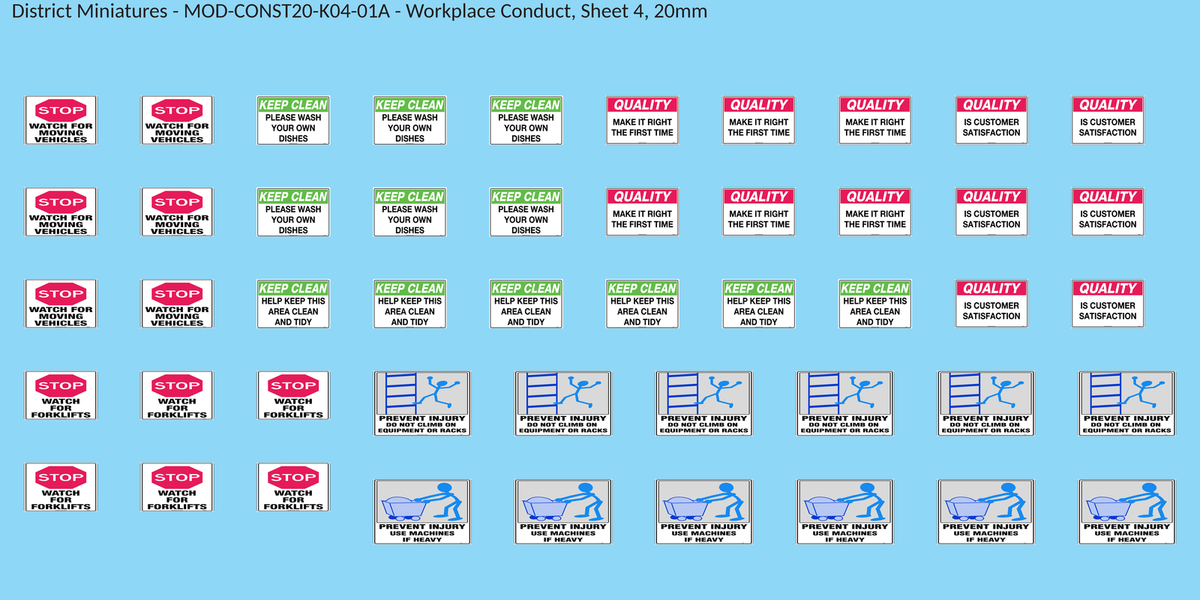 Workplace Conduct, Sheet 4, 20mm decal sheet, clean finish