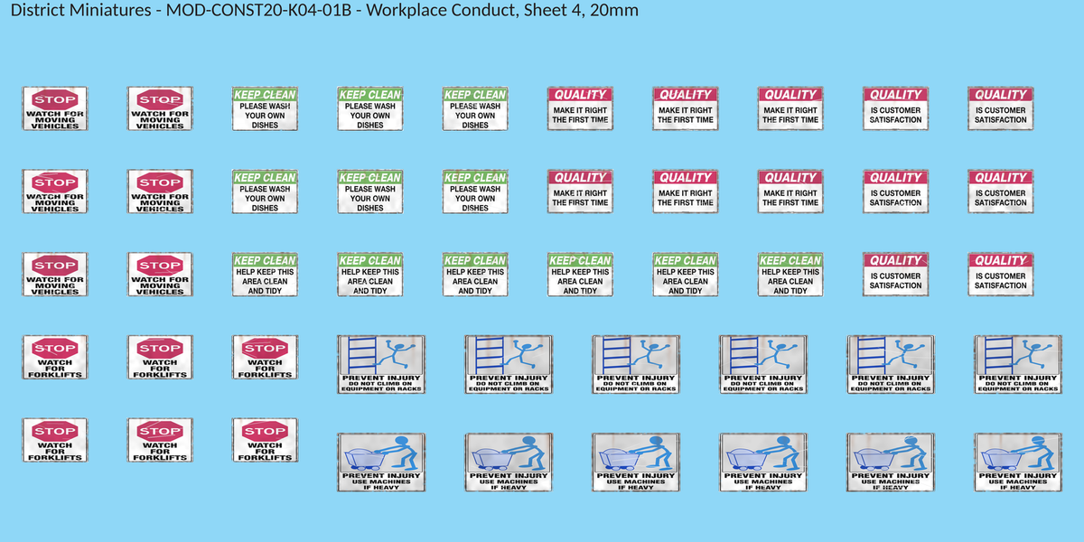 Workplace Conduct, Sheet 4, 20mm decal sheet, weathered finish
