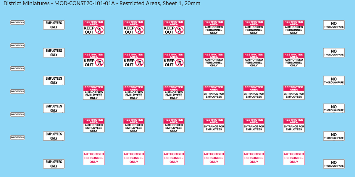 Restricted Areas, Sheet 1, 20mm decal sheet, clean finish