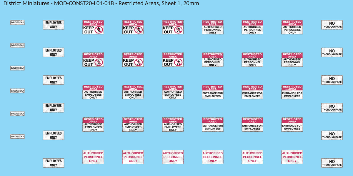 Restricted Areas, Sheet 1, 20mm decal sheet, weathered finish