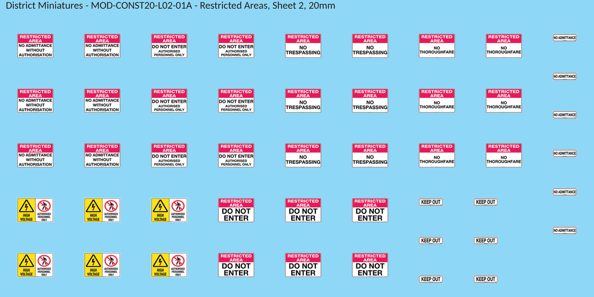 Restricted Areas, Sheet 2, 20mm decal sheet, clean finish