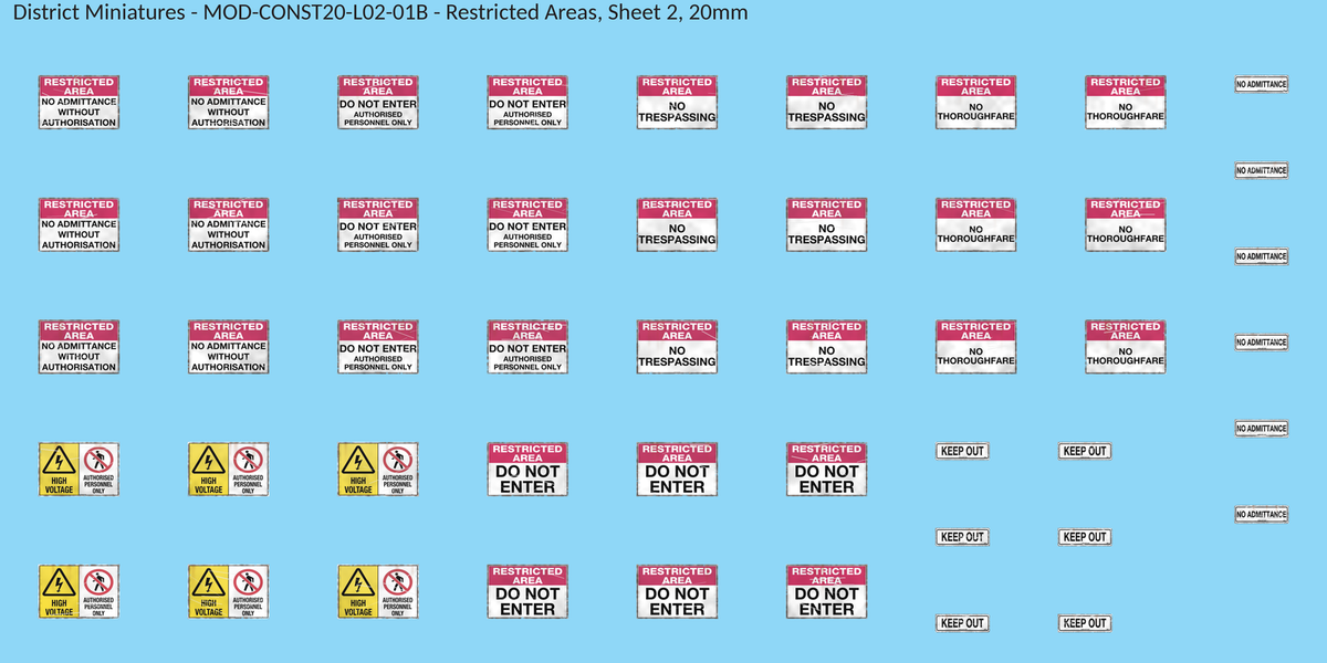 Restricted Areas, Sheet 2, 20mm decal sheet, weathered finish