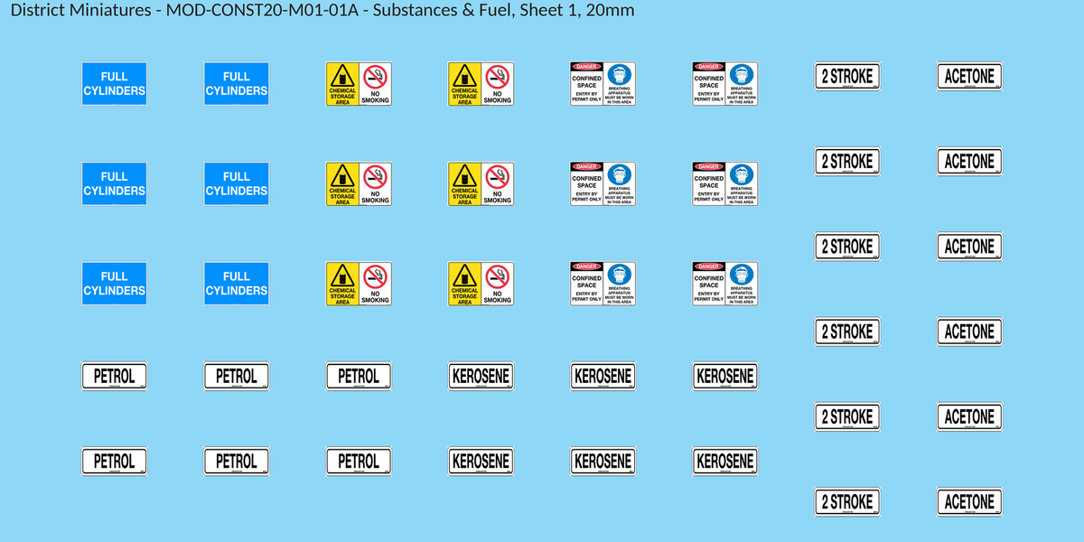 Substances & Fuel, Sheet 1, 20mm decal sheet, clean finish