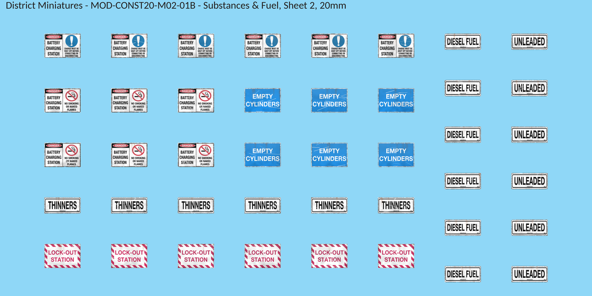 Substances & Fuel, Sheet 2, 20mm decal sheet, weathered finish