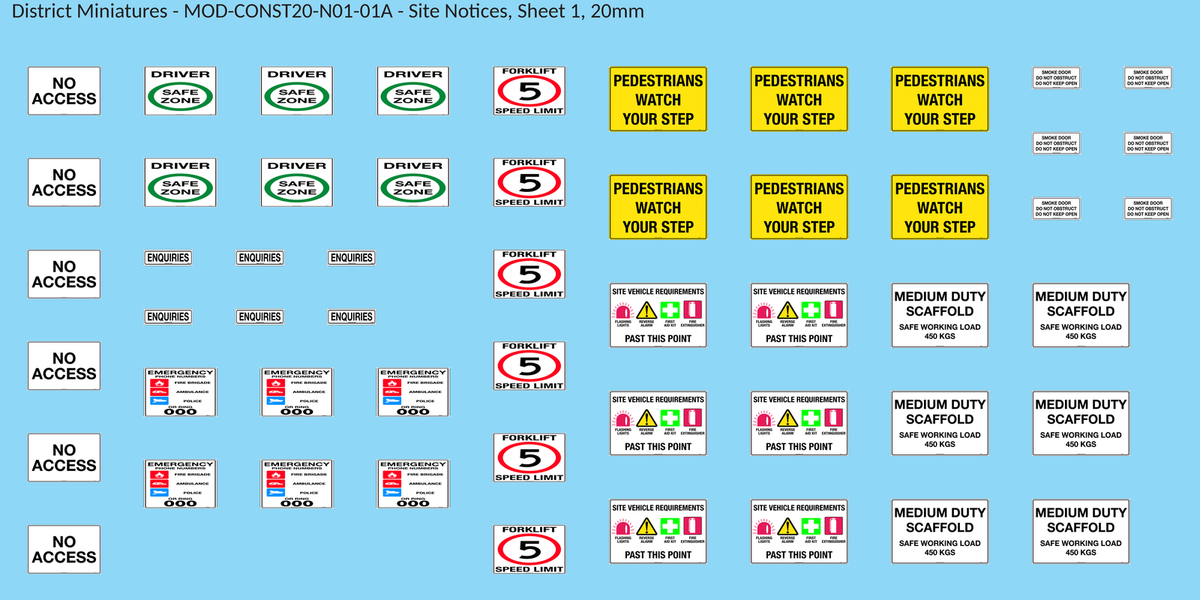 Site Notices, Sheet 1, 20mm decal sheet, clean finish