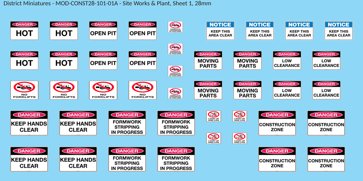 Site Works & Plant, Sheet 1, 28mm decal sheet, clean finish