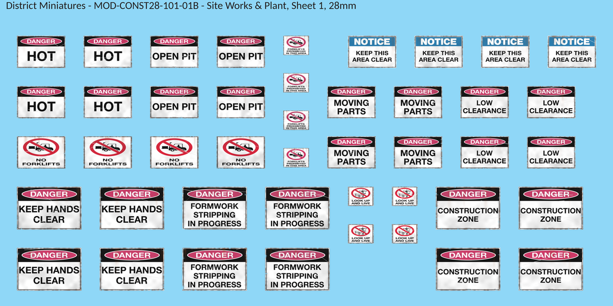 Site Works & Plant, Sheet 1, 28mm decal sheet, weathered finish