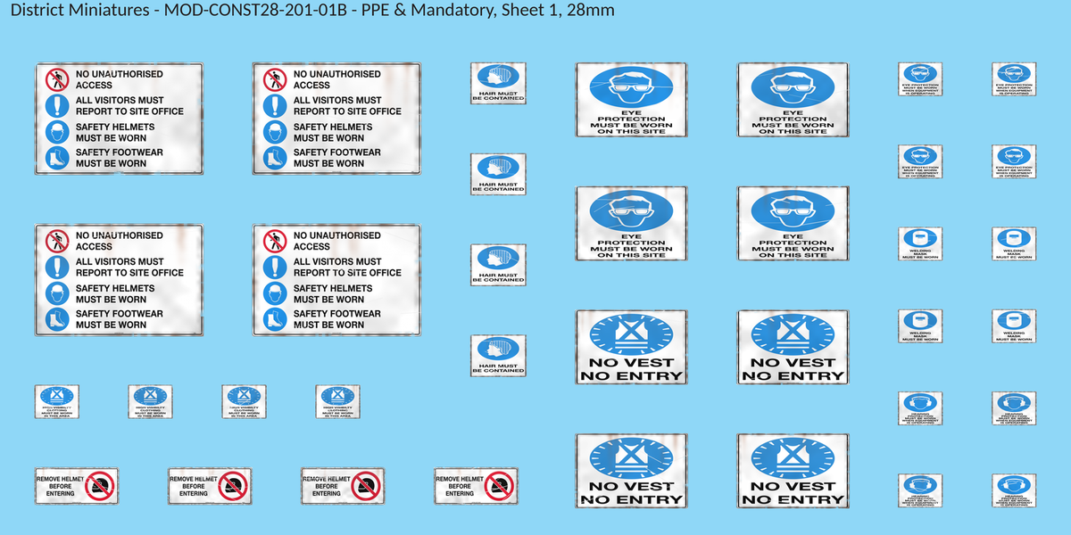 PPE & Mandatory, Sheet 1, 28mm decal sheet, weathered finish