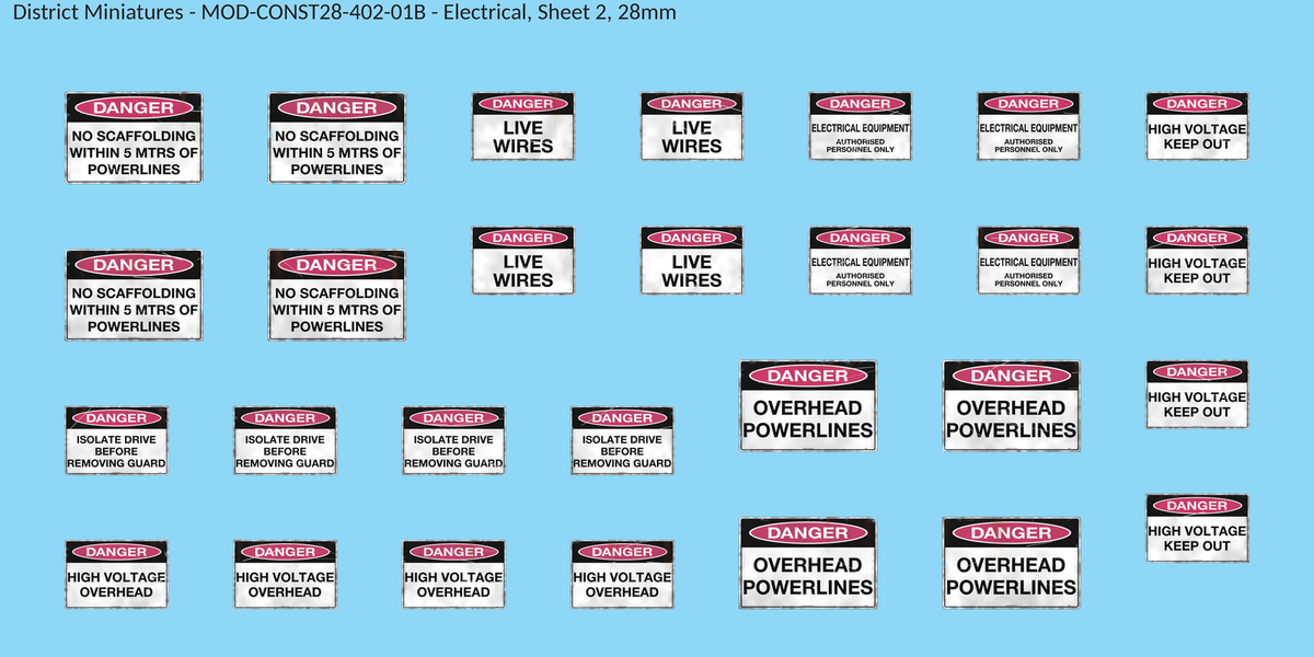 Electrical, Sheet 2, 28mm decal sheet, weathered finish