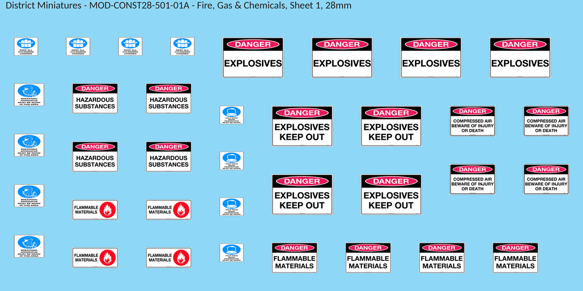 Fire, Gas & Chemicals, Sheet 1, 28mm decal sheet, clean finish