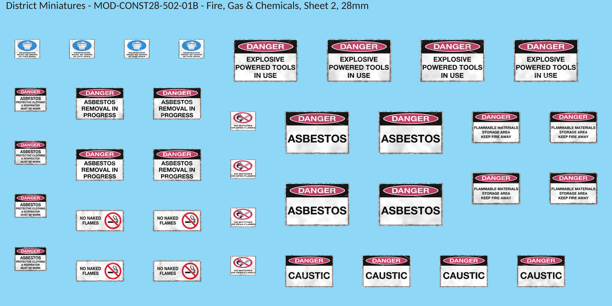 Fire, Gas & Chemicals, Sheet 2, 28mm decal sheet, weathered finish