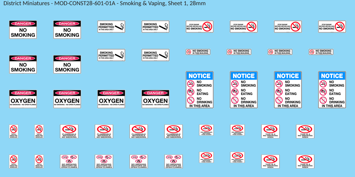 Smoking & Vaping, Sheet 1, 28mm decal sheet, clean finish