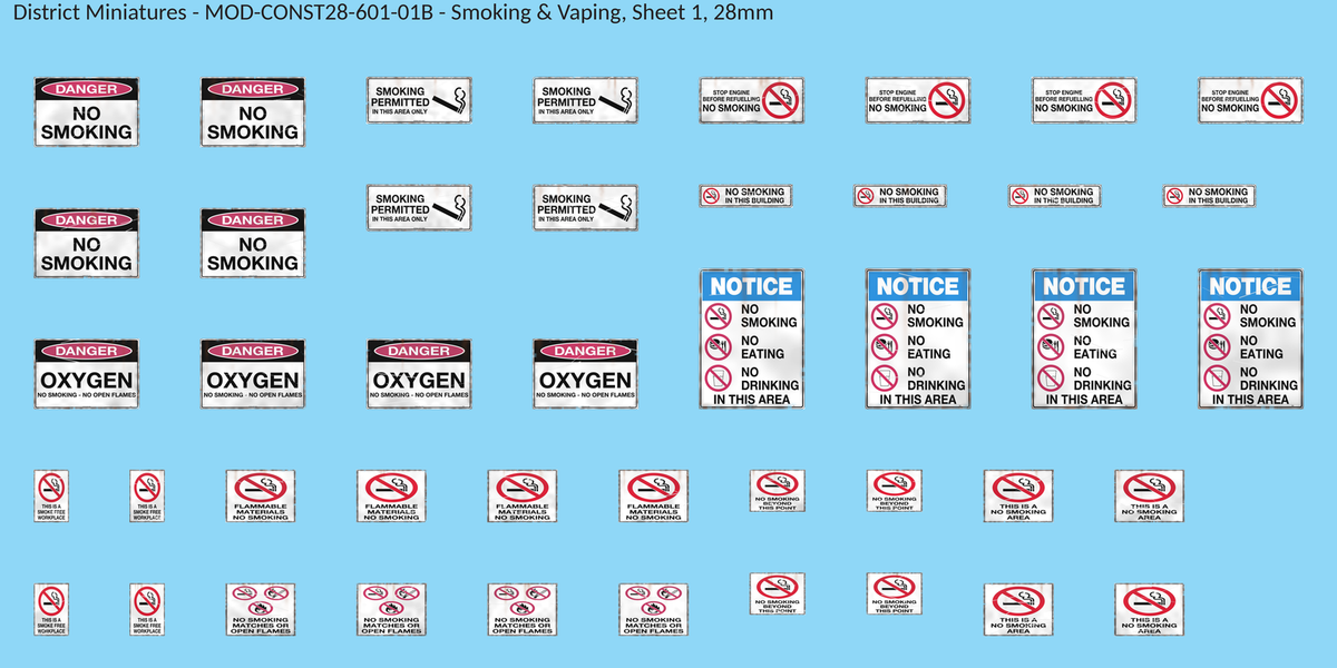 Smoking & Vaping, Sheet 1, 28mm decal sheet, weathered finish