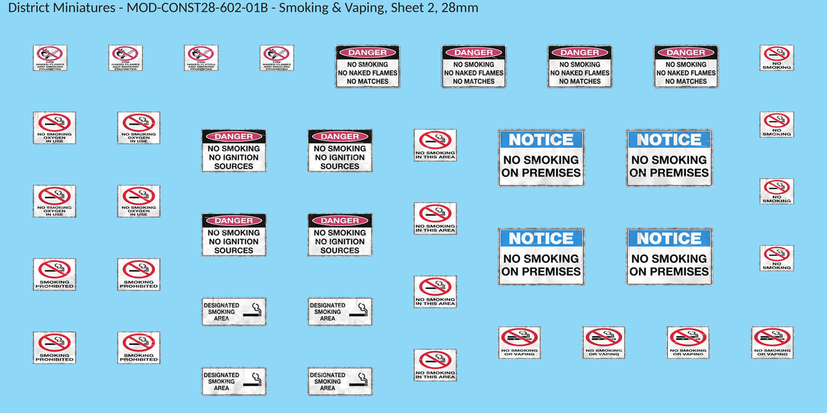 Smoking & Vaping, Sheet 2, 28mm decal sheet, weathered finish