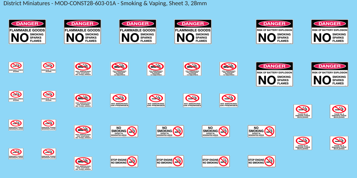 Smoking & Vaping, Sheet 3, 28mm decal sheet, clean finish