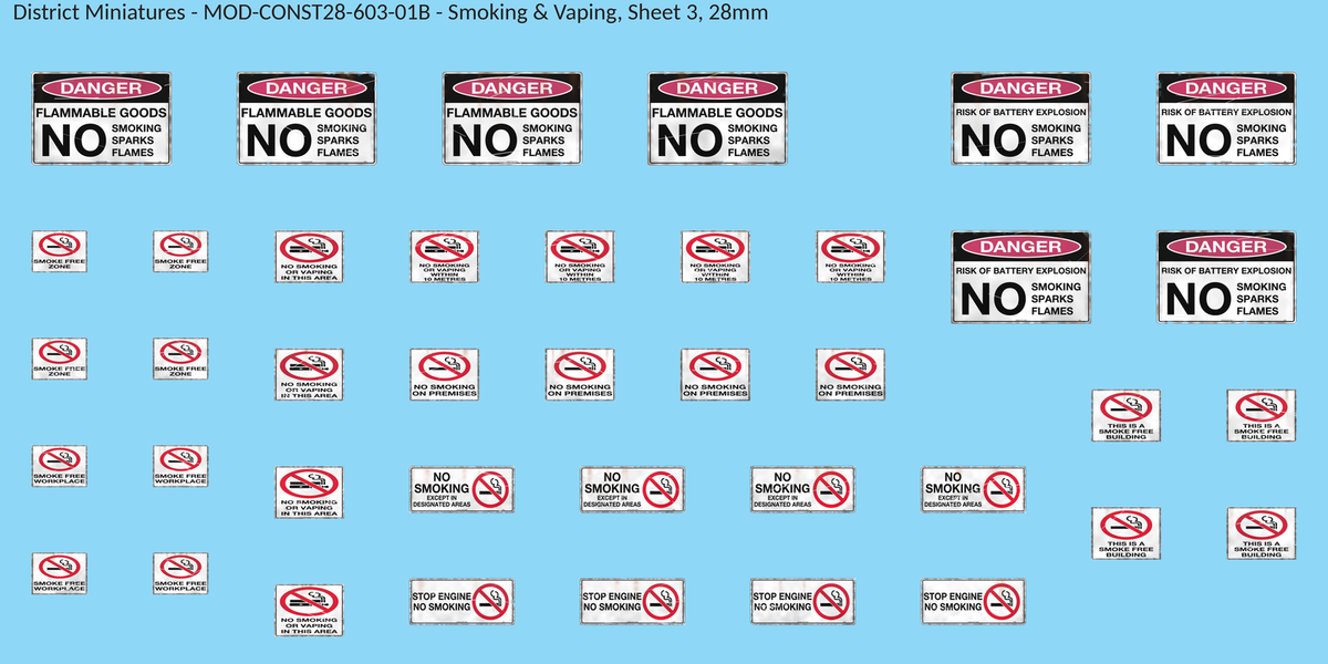 Smoking & Vaping, Sheet 3, 28mm decal sheet, weathered finish