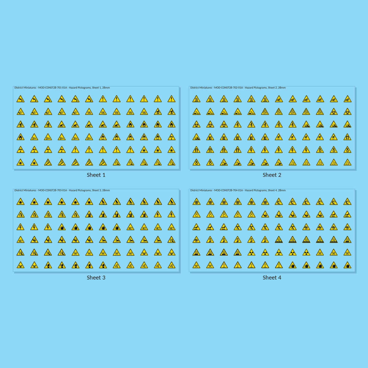 Hazard Pictograms, 28mm - all 4 sheets, clean finish