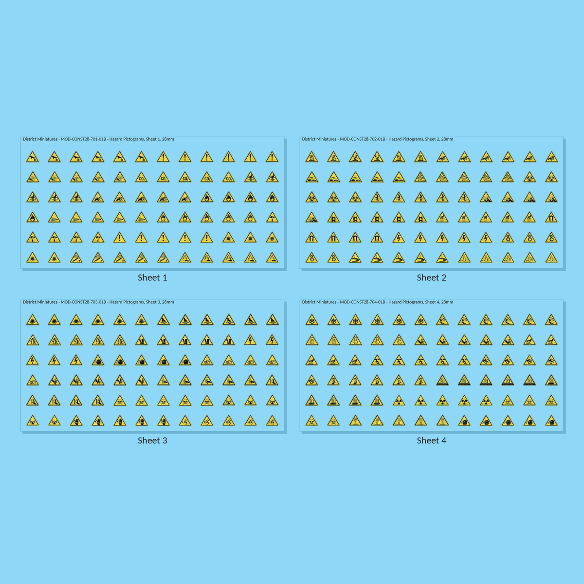 Hazard Pictograms, 28mm - all 4 sheets, weathered finish