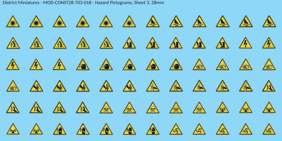 Hazard Pictograms, Sheet 3, 28mm decal sheet, weathered finish