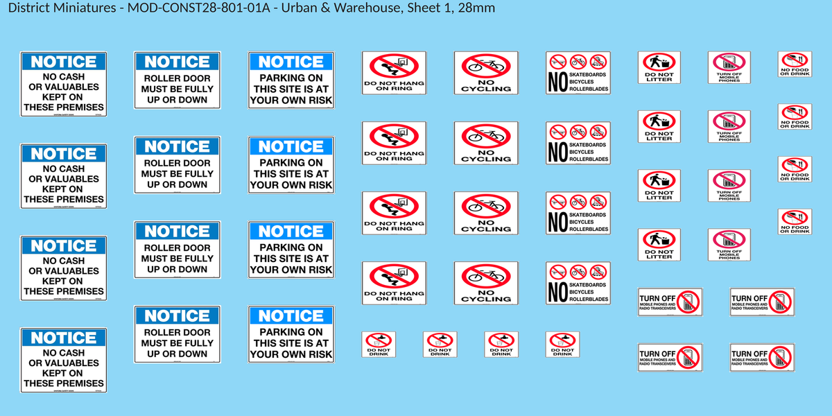 Urban & Warehouse, Sheet 1, 28mm decal sheet, clean finish