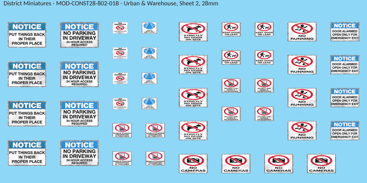 Urban & Warehouse, Sheet 2, 28mm decal sheet, weathered finish