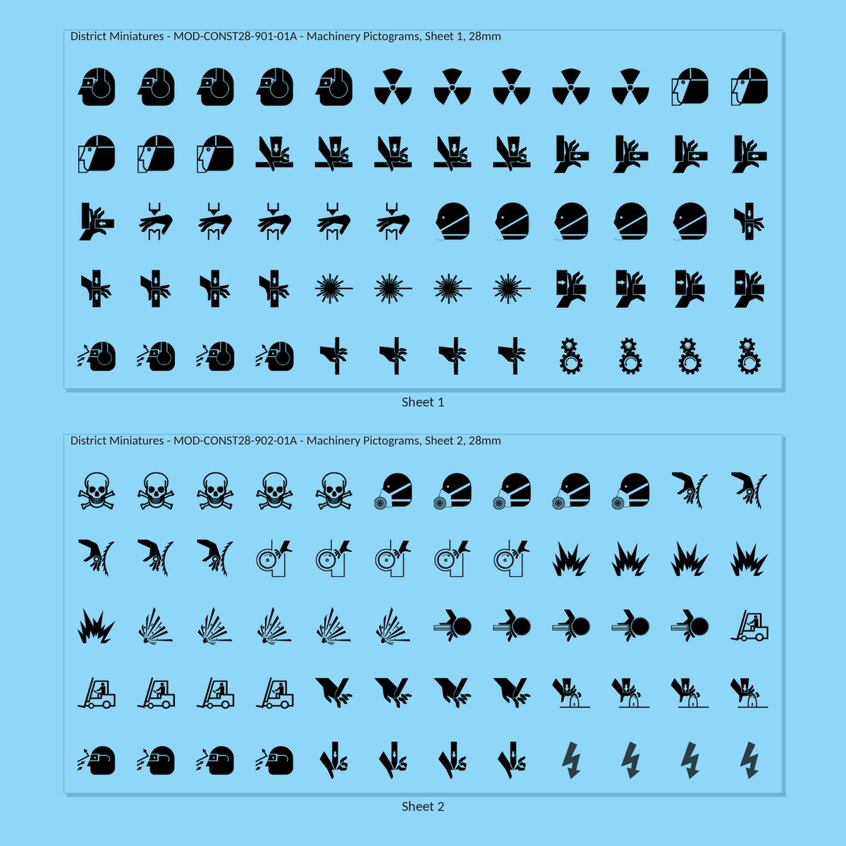 Machinery Pictograms, 28mm - all 2 sheets, clean finish