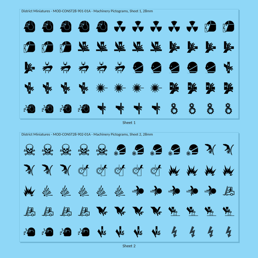 Machinery Pictograms, 28mm - all 2 sheets, clean finish