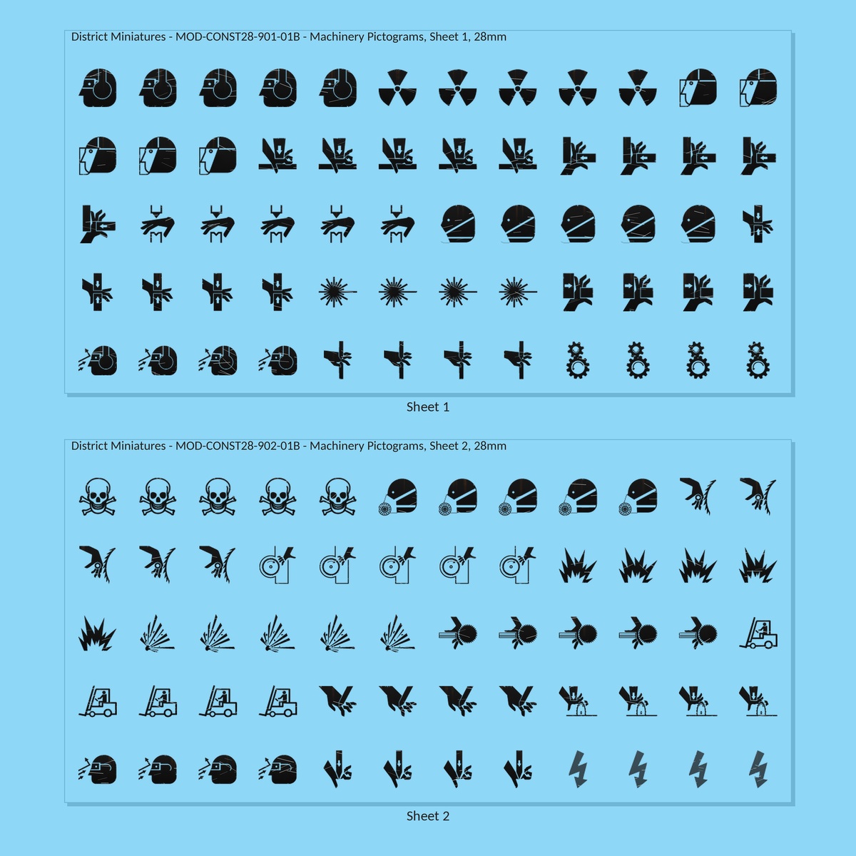 Machinery Pictograms, 28mm - all 2 sheets, weathered finish